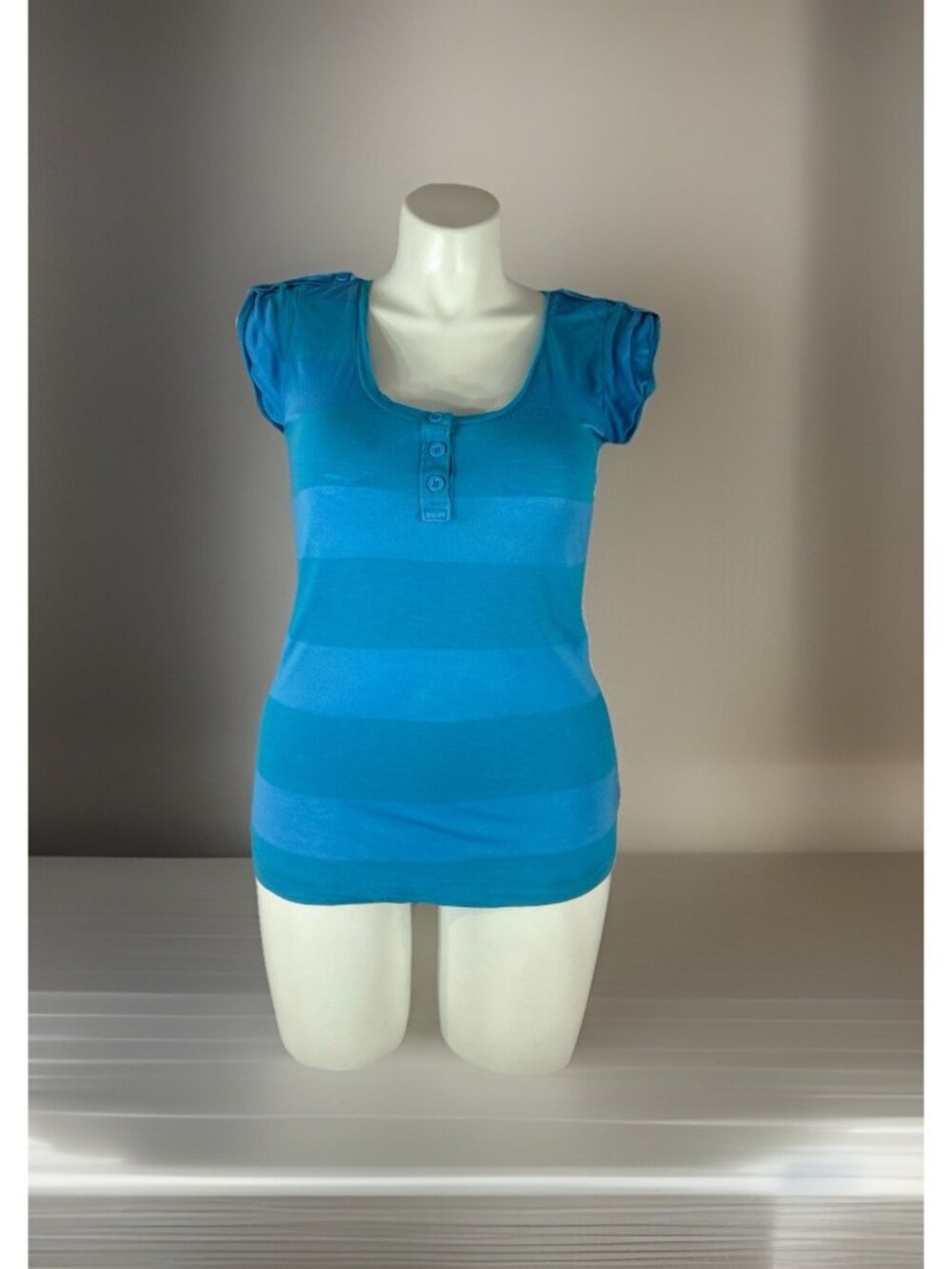 AMERICAN EAGLE Outfitter Women Large Blue Striped Scoop Neck Short Sleeve Shirt